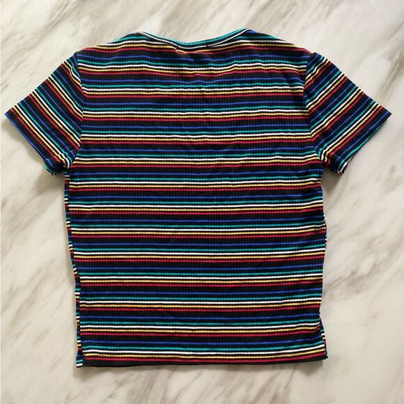 Rainbow Stripe Ribbed Tee – Multicolor Fitted Top (Juniors L) - Picture 7 of 7